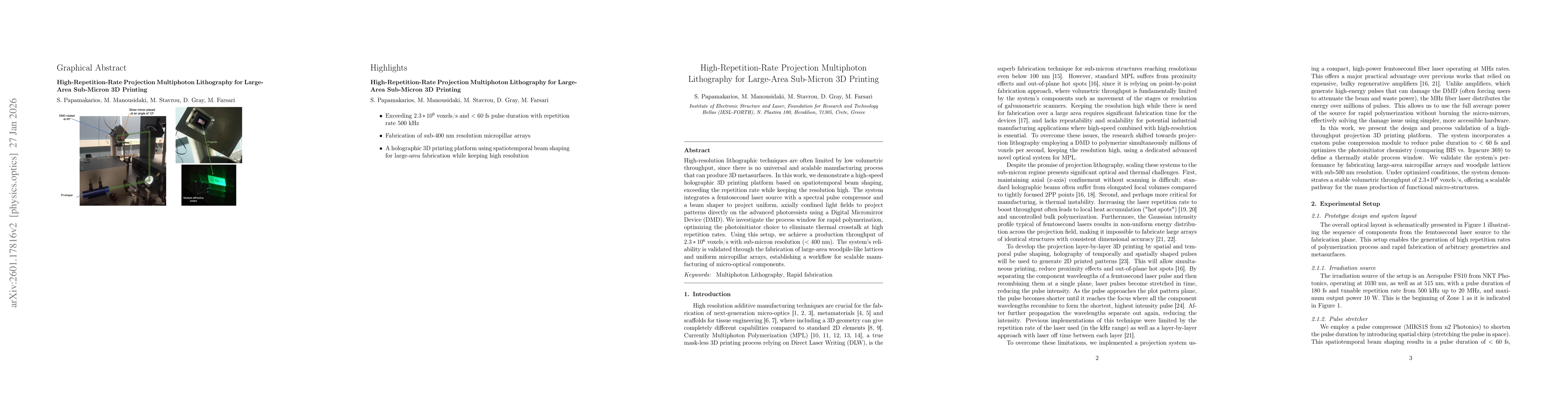 Thumbnail for High-Repetition-Rate Projection Multiphoton Lithography for Large-Area Sub-Micron 3D Printing