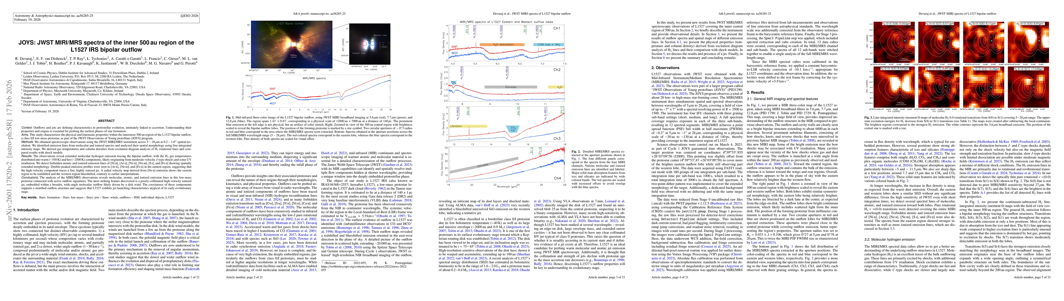 Thumbnail for JOYS: JWST MIRI/MRS spectra of the inner 500 au region of the L1527 IRS bipolar outflow