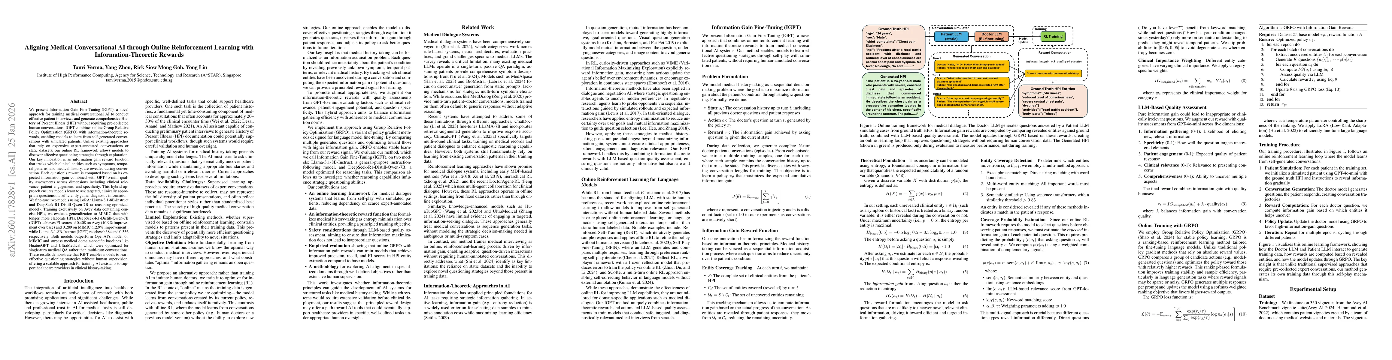 Thumbnail for Aligning Medical Conversational AI through Online Reinforcement Learning with Information-Theoretic Rewards