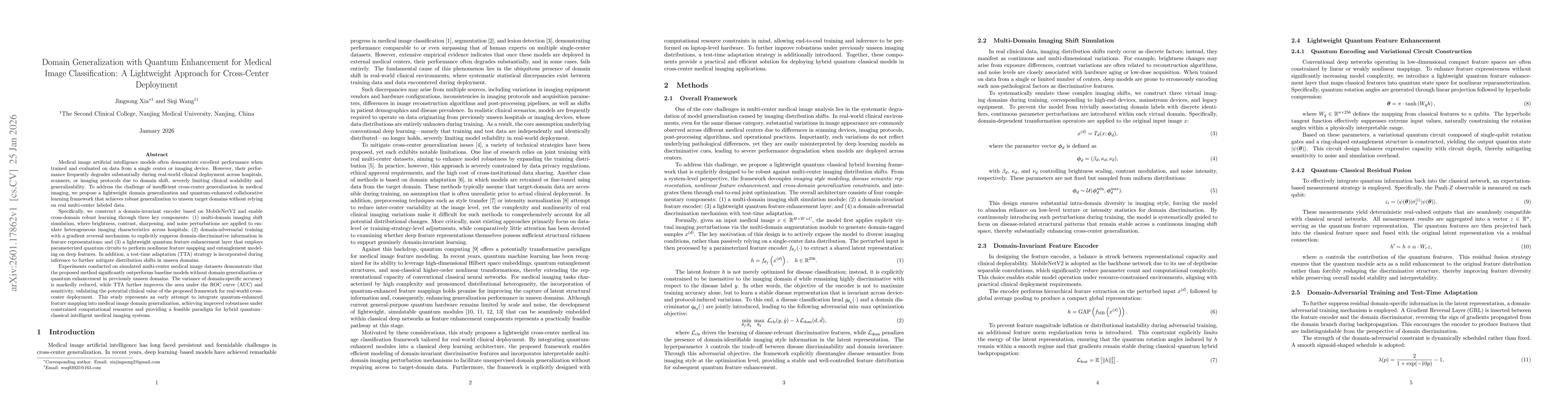 Thumbnail for Domain Generalization with Quantum Enhancement for Medical Image Classification: A Lightweight Approach for Cross-Center Deployment