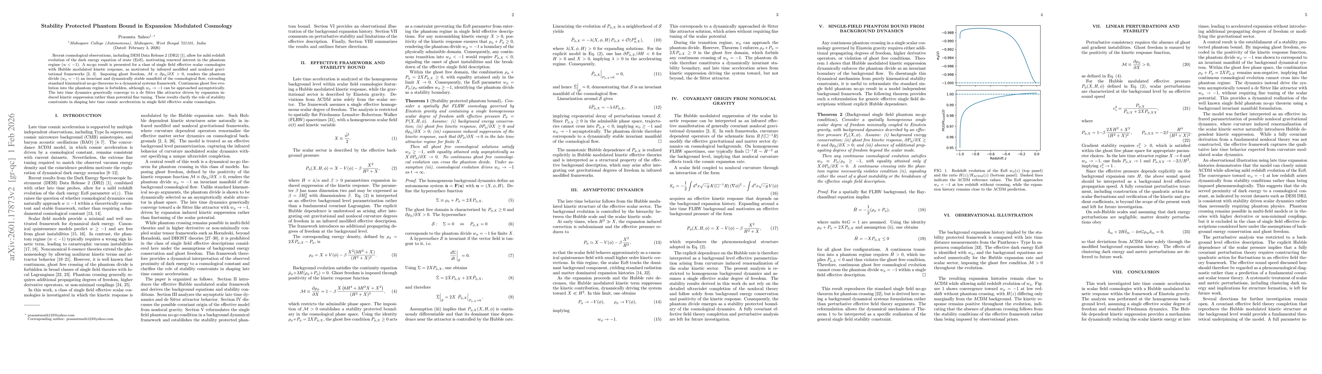 Thumbnail for Stability-Protected Phantom Bound in Scalar-Field Cosmology