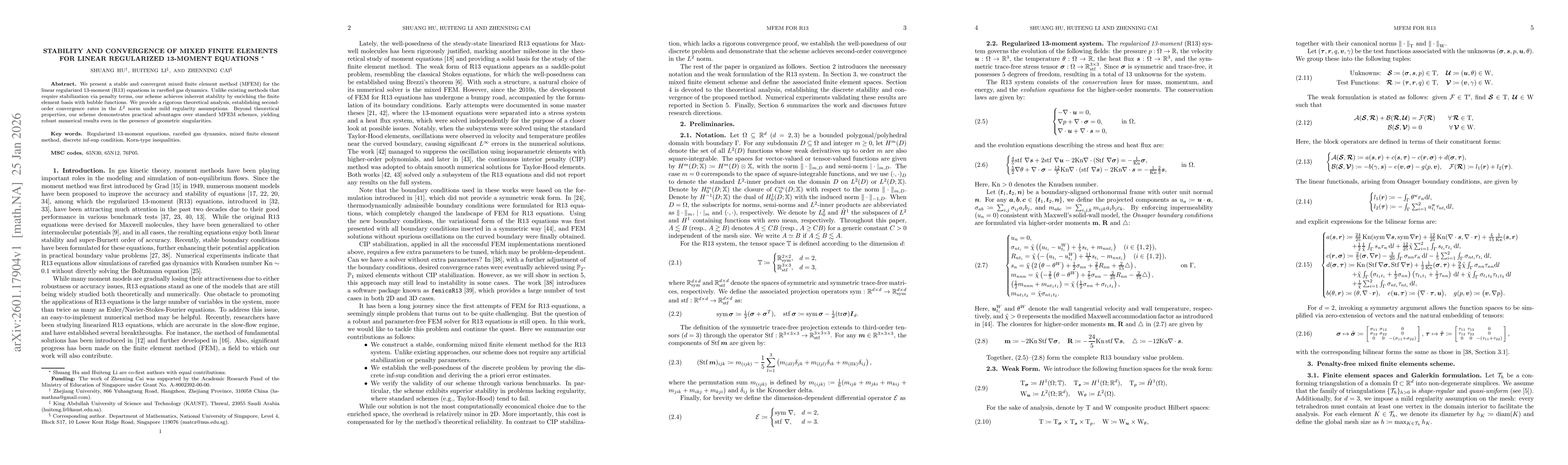 Thumbnail for Stability and Convergence of Mixed Finite Elements for Linear Regularized 13-Moment Equations