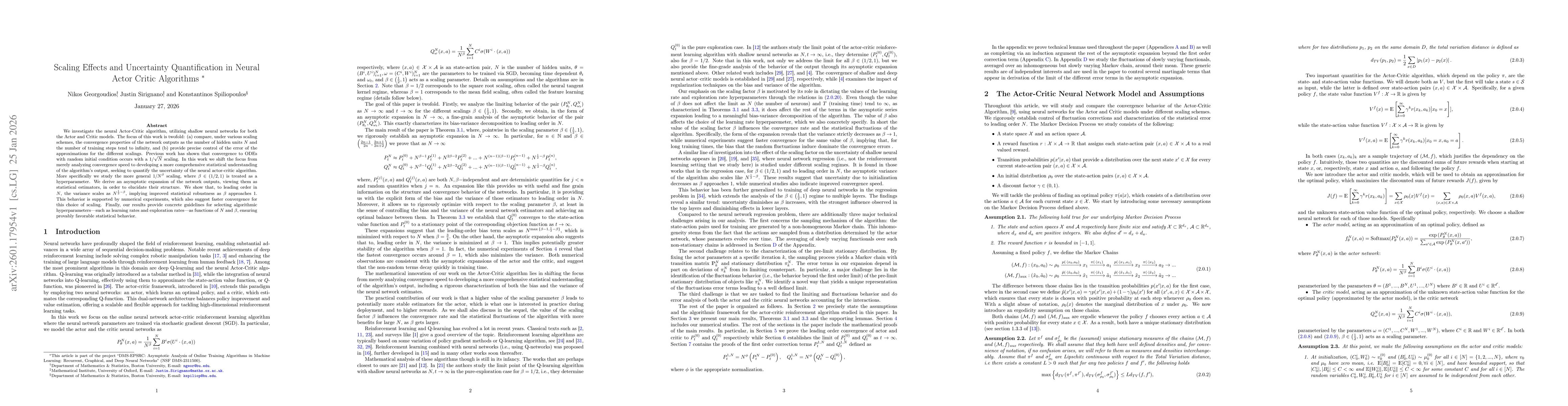 Thumbnail for Scaling Effects and Uncertainty Quantification in Neural Actor Critic Algorithms