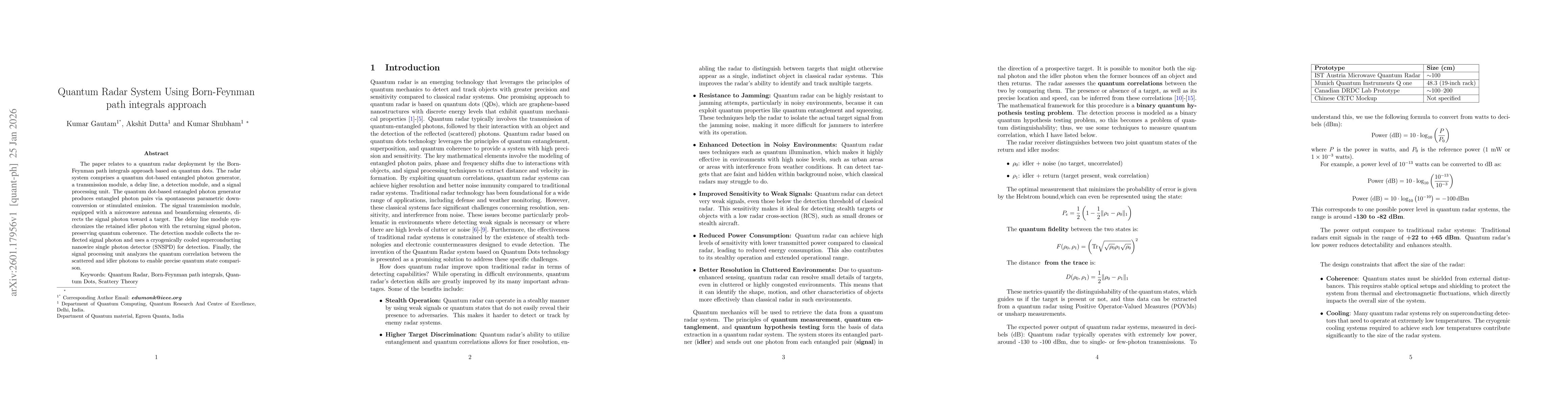Thumbnail for Quantum Radar System Using Born-Feynman path integrals approach