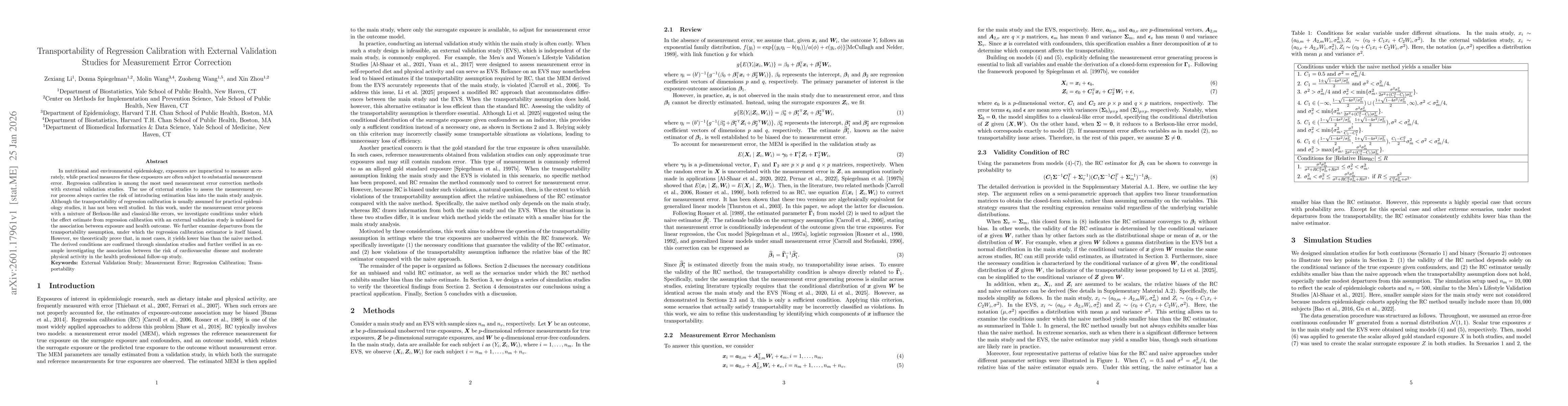 Thumbnail for Transportability of Regression Calibration with External Validation Studies for Measurement Error Correction