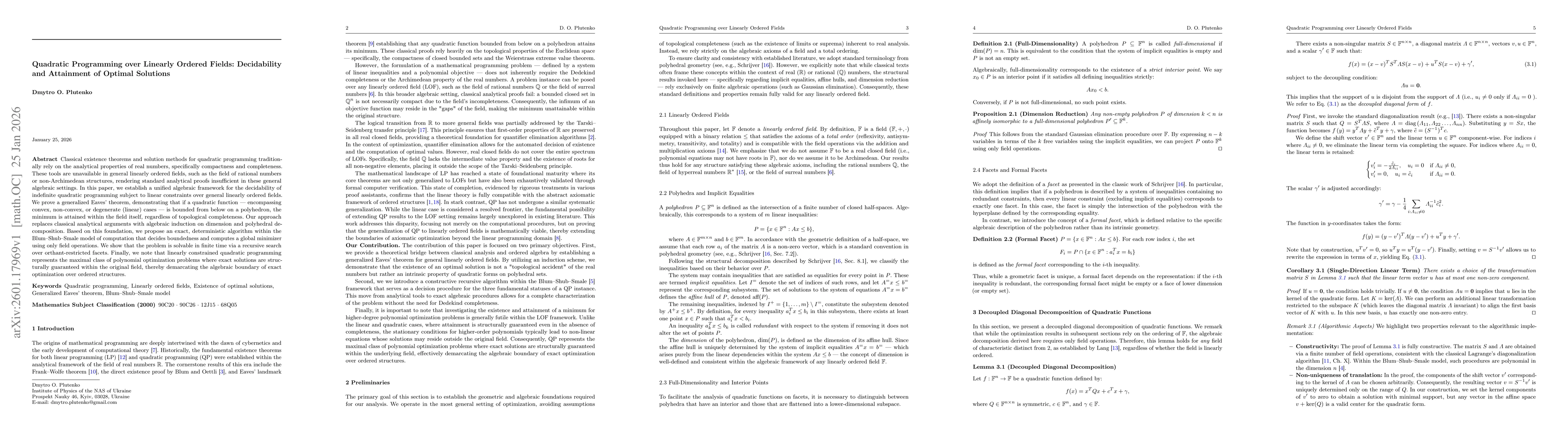Thumbnail for Quadratic Programming over Linearly Ordered Fields: Decidability and Attainment of Optimal Solutions