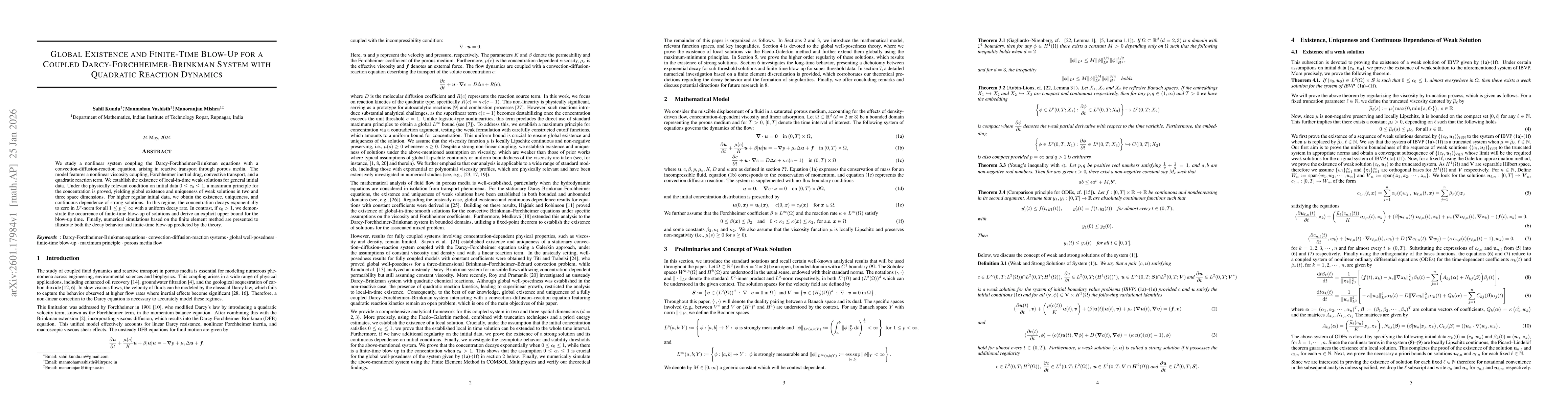 Thumbnail for Global Existence and Finite-Time Blow-Up for a Coupled Darcy-Forchheimer-Brinkman System with Quadratic Reaction Dynamics