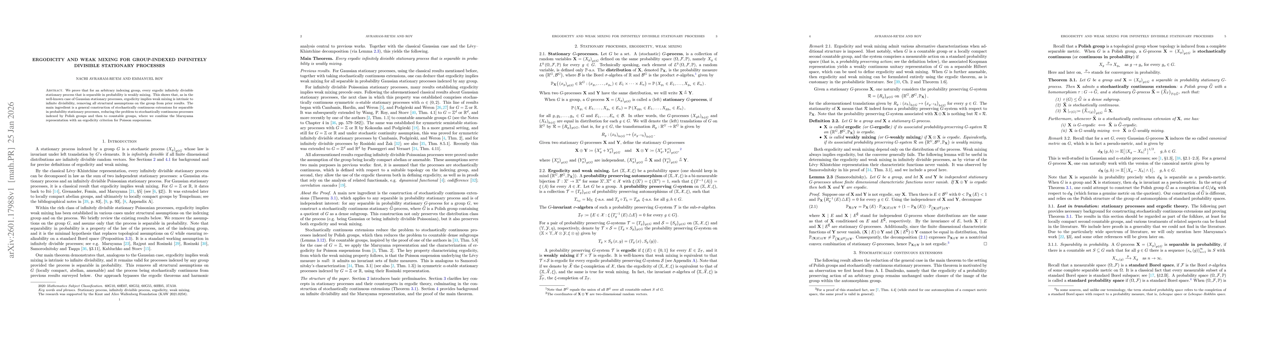 Thumbnail for Ergodicity and weak mixing for group-indexed infinitely divisible stationary processes