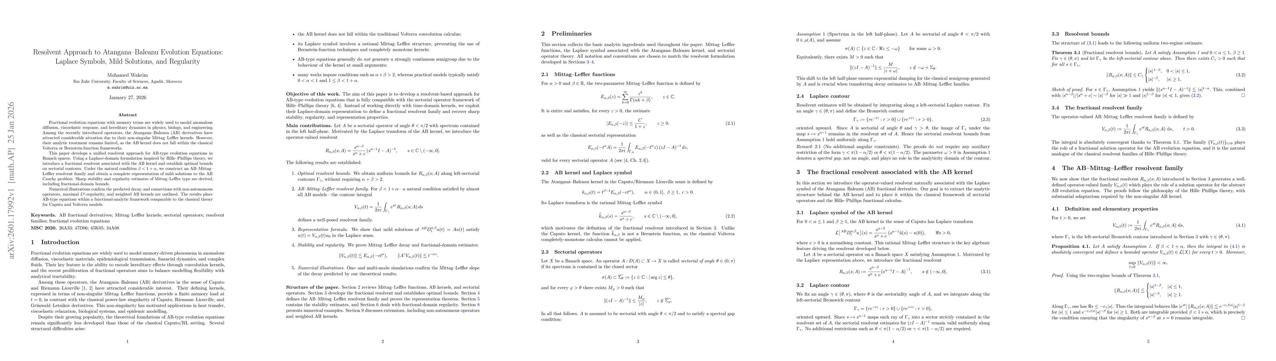 Thumbnail for Resolvent Approach to Atangana--Baleanu Evolution Equations: Laplace Symbols, Mild Solutions, and Regularity