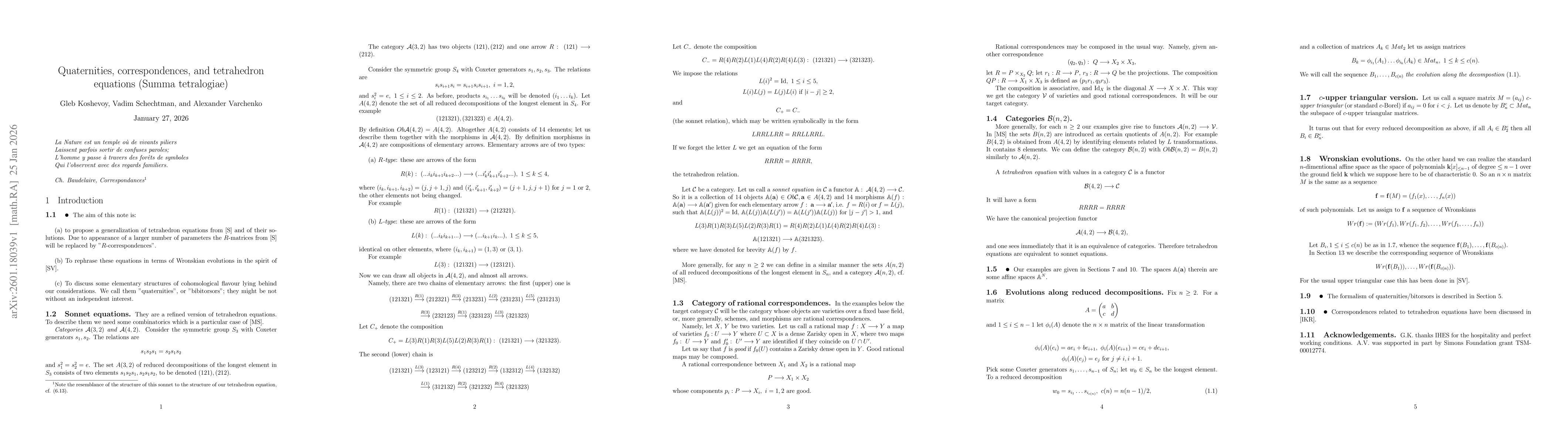 Thumbnail for Quaternities, correspondences, and tetrahedron equations (Summa tetralogiae)