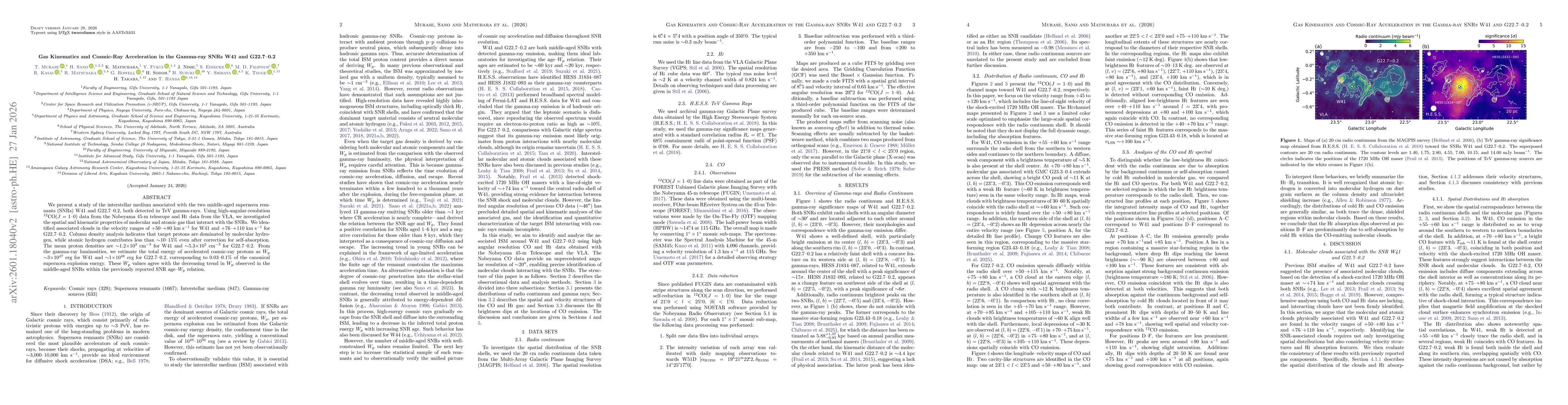 Thumbnail for Gas Kinematics and Cosmic-Ray Acceleration in the Gamma-ray SNRs W41 and G22.7-0.2