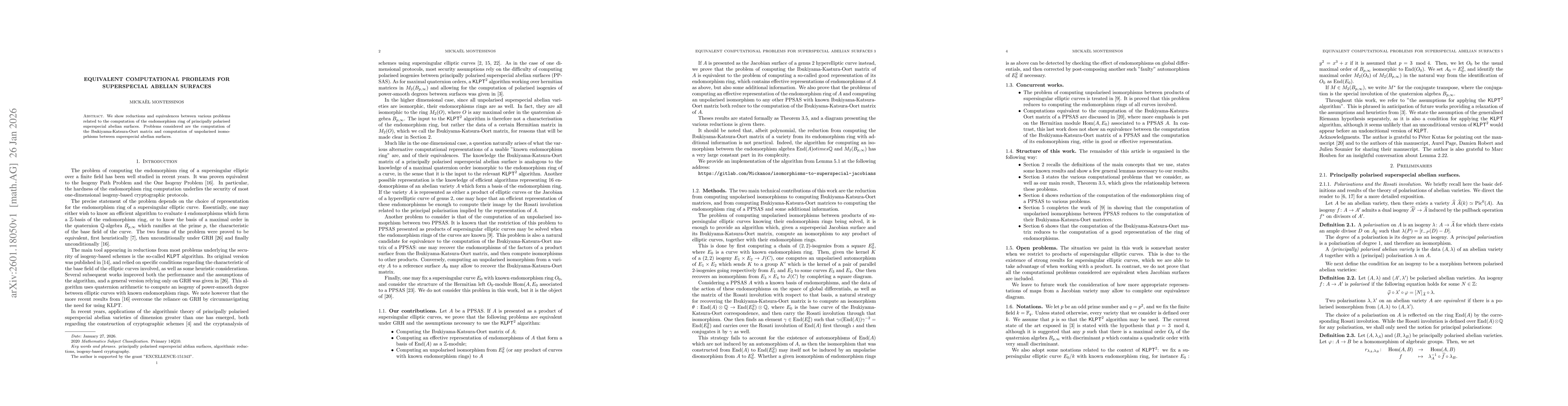 Thumbnail for Equivalent computational problems for superspecial abelian surfaces