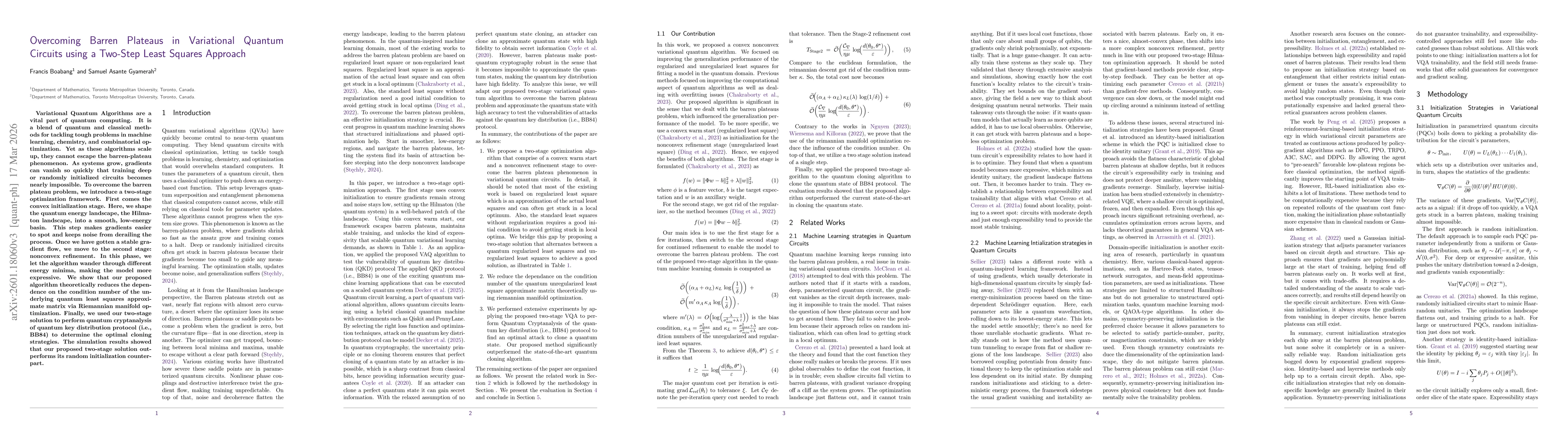Thumbnail for Overcoming Barren Plateaus in Variational Quantum Circuits using a Two-Step Least Squares Approach