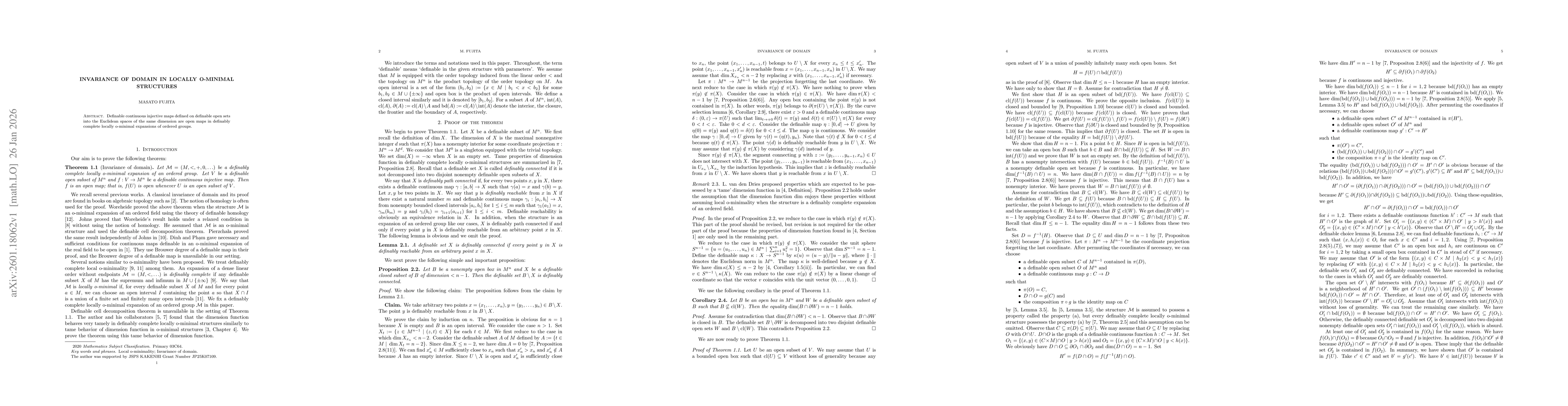 Thumbnail for Invariance of domain in locally o-minimal structures
