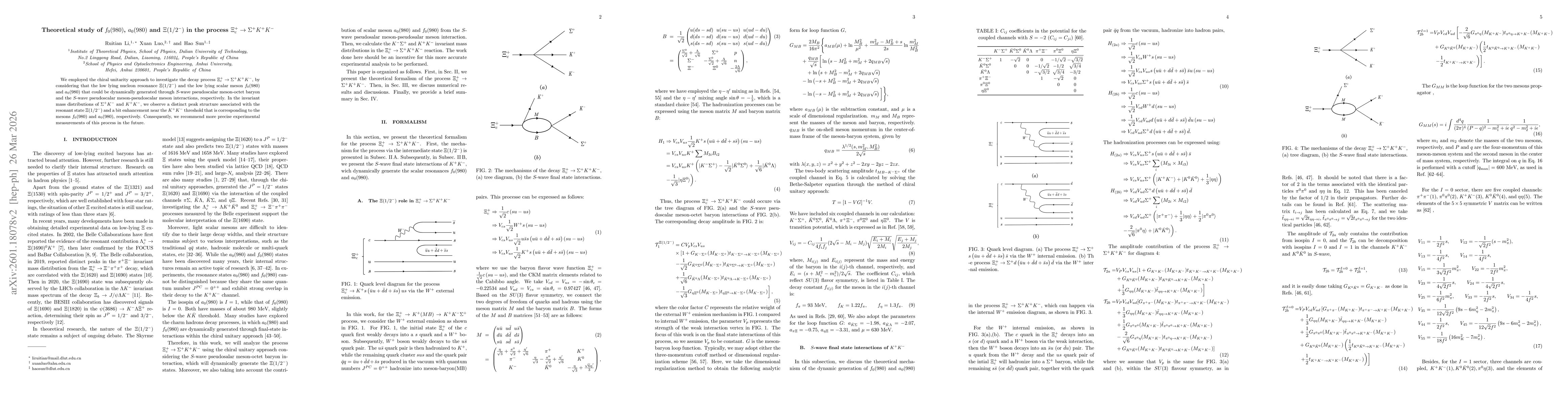 Thumbnail for Theoretical study of $f_0(980)$, $a_0(980)$ and $Ξ(1/2^-)$ in the process $Ξ_c^+ \to Σ^+K^+K^-$