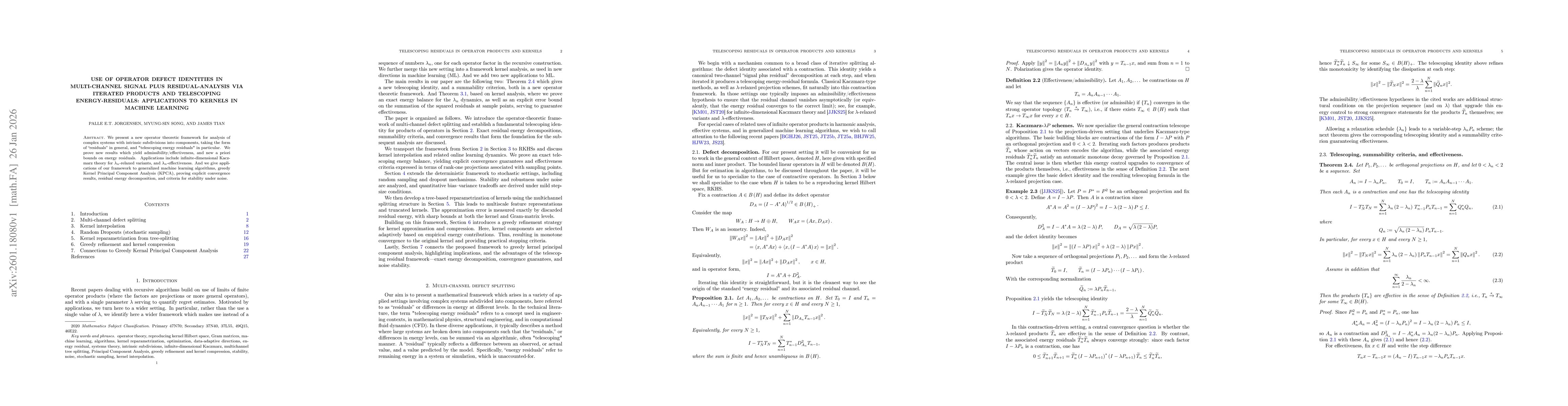 Thumbnail for Use of operator defect identities in multi-channel signal plus residual-analysis via iterated products and telescoping energy-residuals: Applications to kernels in machine learning