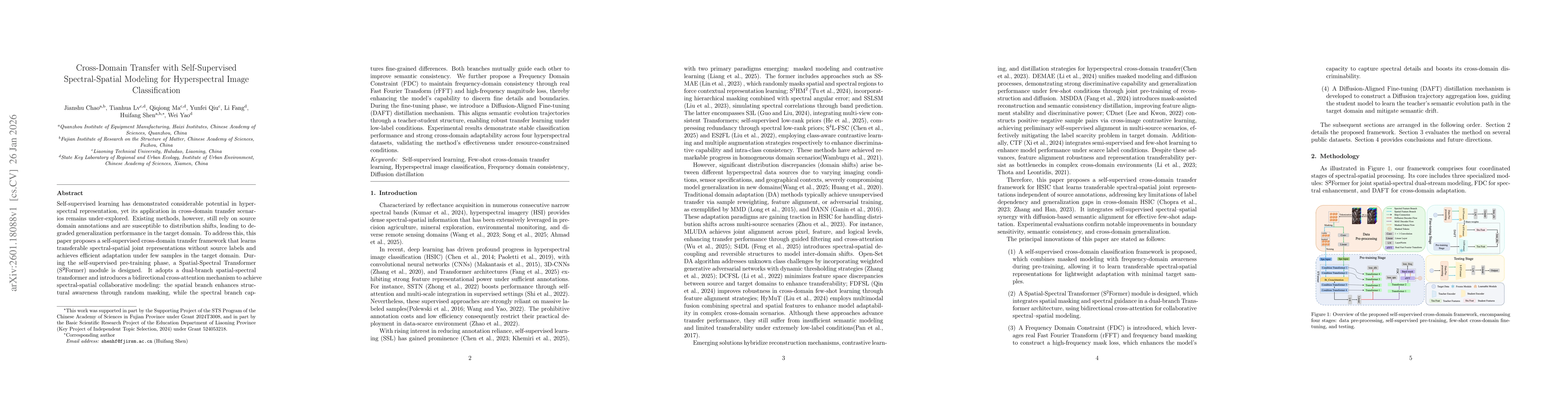 Thumbnail for Cross-Domain Transfer with Self-Supervised Spectral-Spatial Modeling for Hyperspectral Image Classification