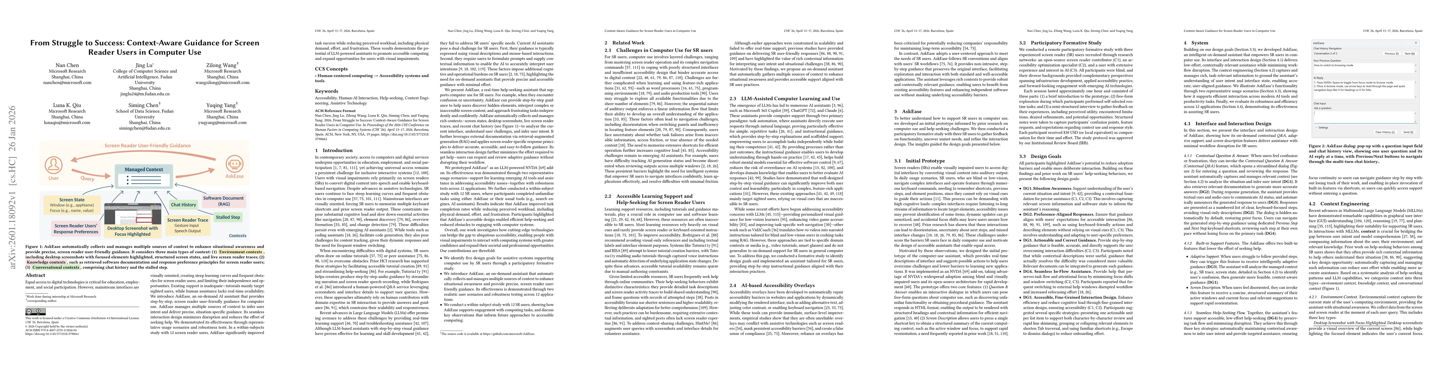 Thumbnail for From Struggle to Success: Context-Aware Guidance for Screen Reader Users in Computer Use