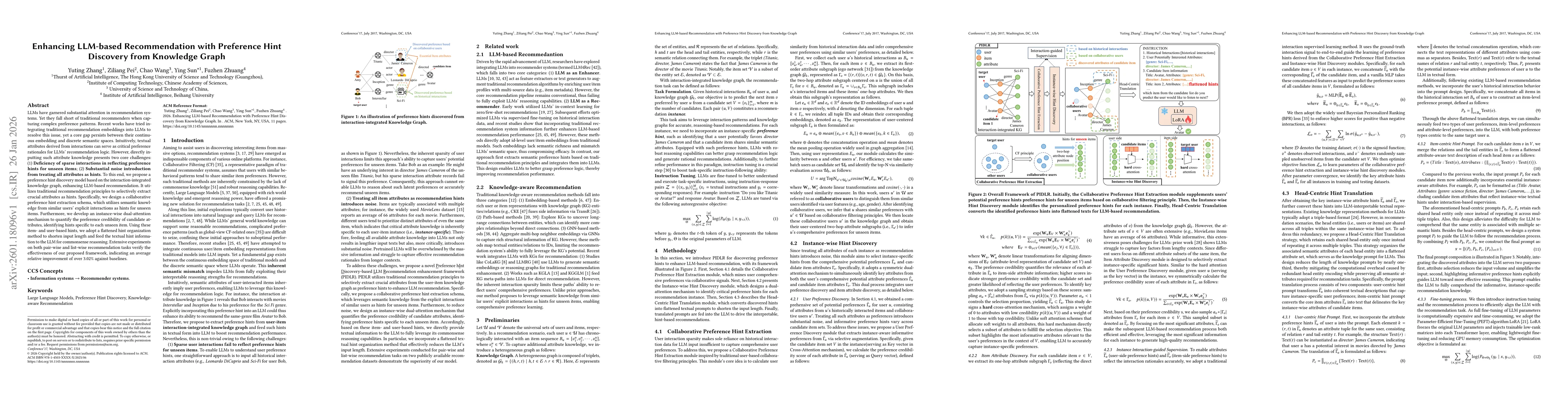 Thumbnail for Enhancing LLM-based Recommendation with Preference Hint Discovery from Knowledge Graph