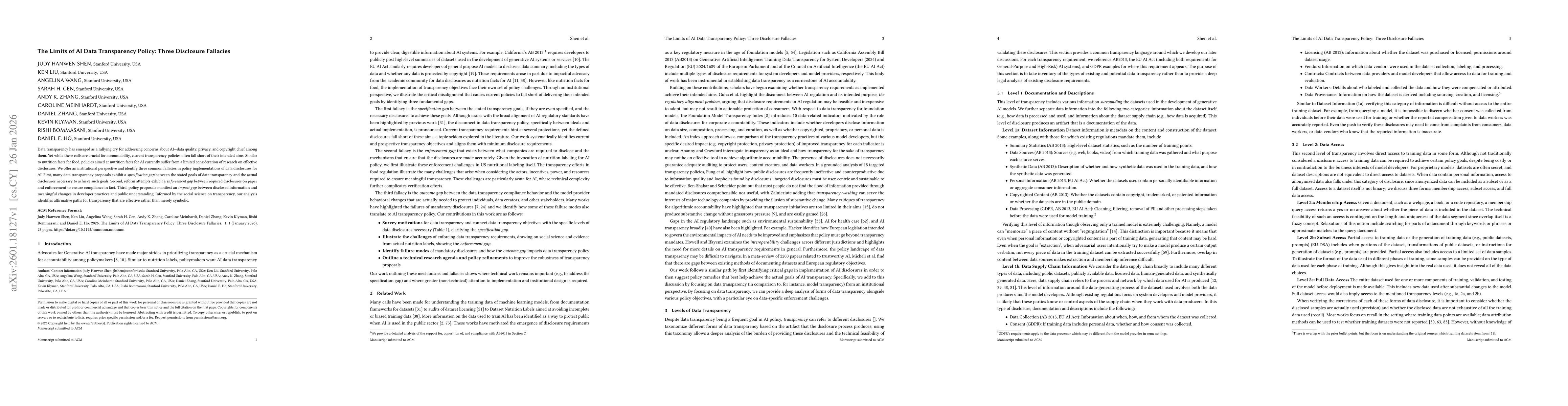 Thumbnail for The Limits of AI Data Transparency Policy: Three Disclosure Fallacies