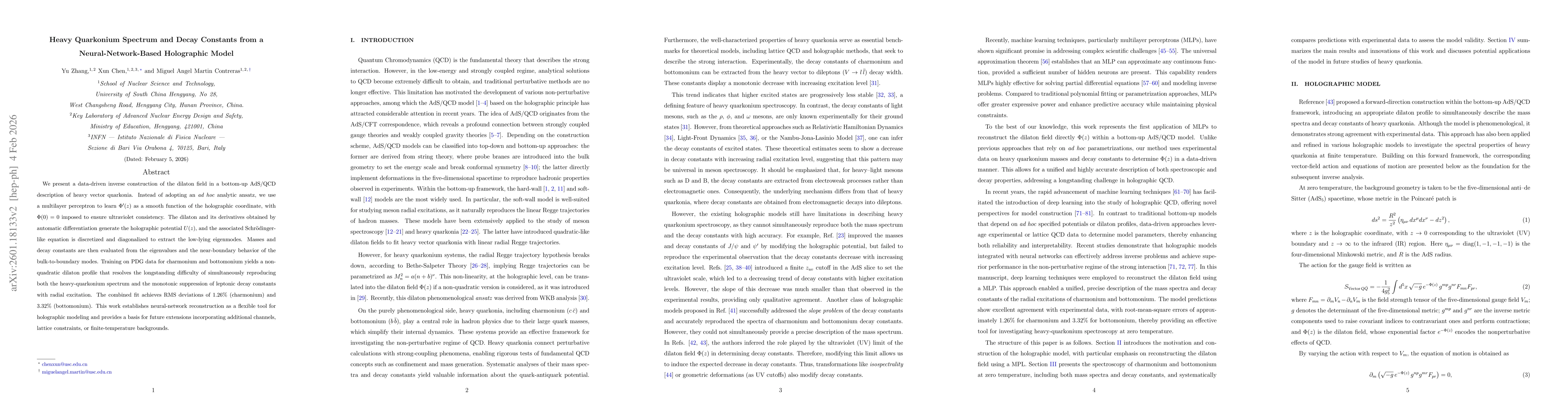 Thumbnail for Heavy Quarkonium Spectrum and Decay Constants from a Neural-Network-Based Holographic Model