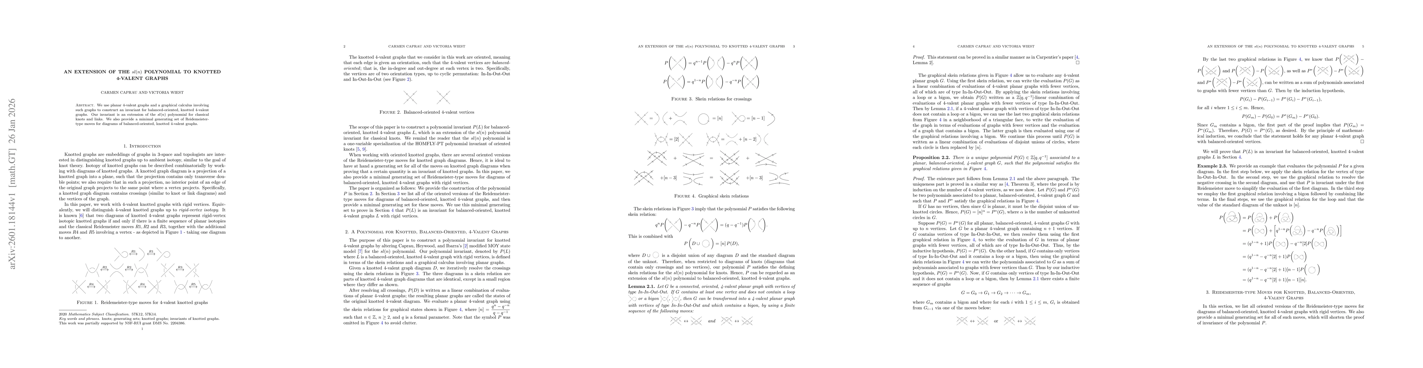Thumbnail for An Extension of the $sl(n)$ Polynomial to Knotted 4-Valent Graphs