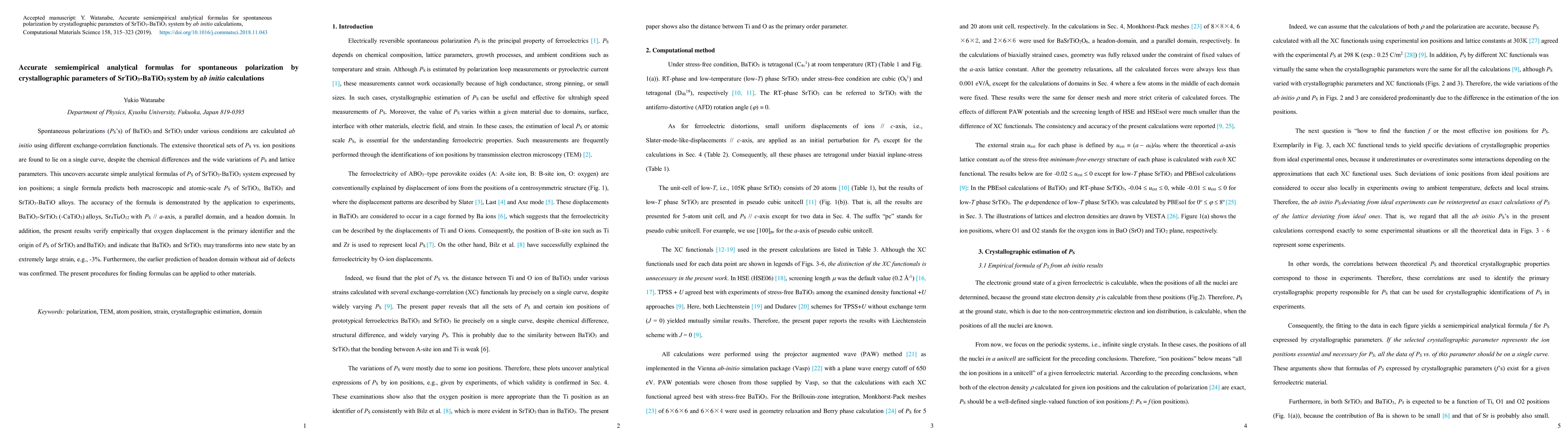 Thumbnail for Accurate semiempirical analytical formulas for spontaneous polarization by crystallographic parameters of SrTiO3-BaTiO3 system by ab initio calculations