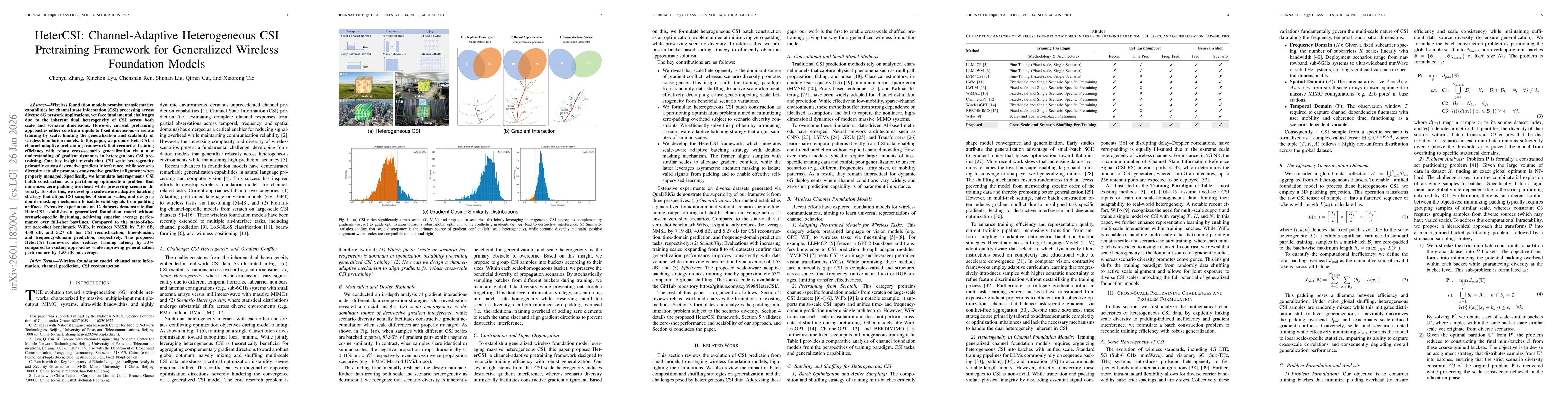 Thumbnail for HeterCSI: Channel-Adaptive Heterogeneous CSI Pretraining Framework for Generalized Wireless Foundation Models