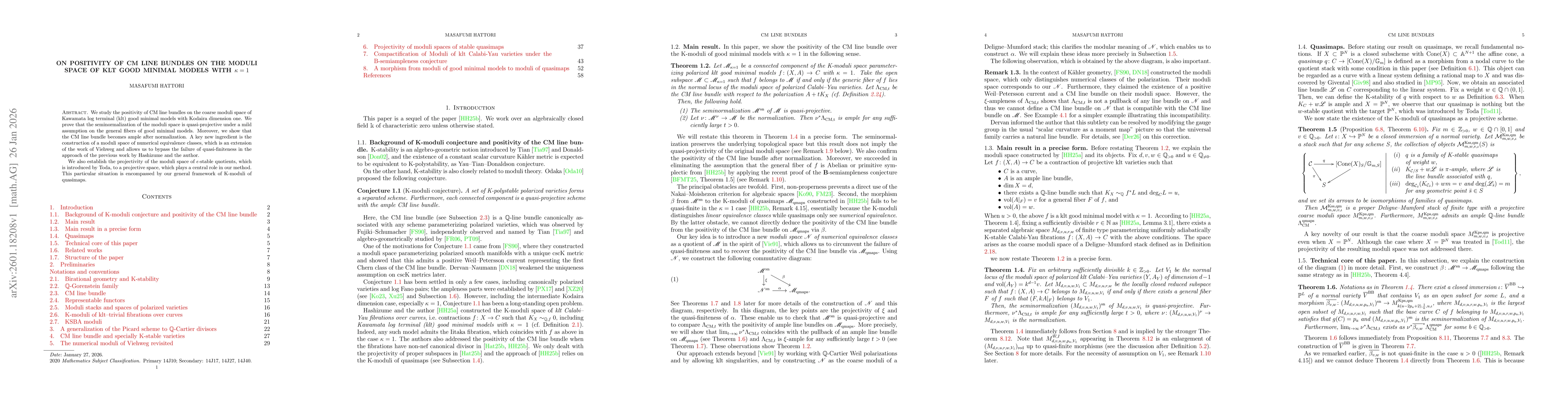 Thumbnail for On positivity of CM line bundles on the moduli space of klt good minimal models with $κ=1$