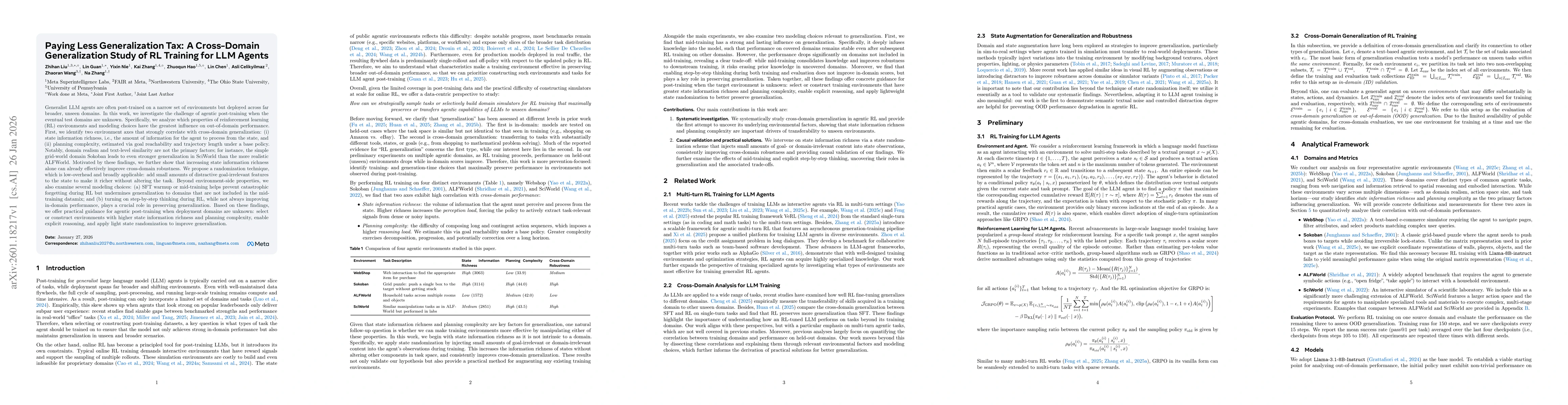 Thumbnail for Paying Less Generalization Tax: A Cross-Domain Generalization Study of RL Training for LLM Agents