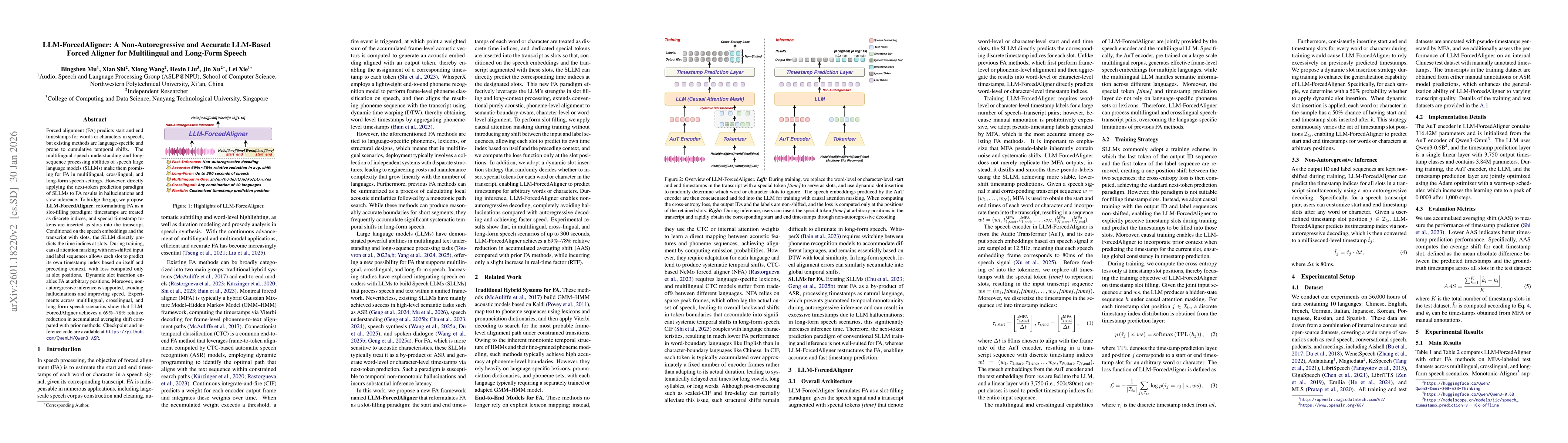 Thumbnail for LLM-ForcedAligner: A Non-Autoregressive and Accurate LLM-Based Forced Aligner for Multilingual and Long-Form Speech