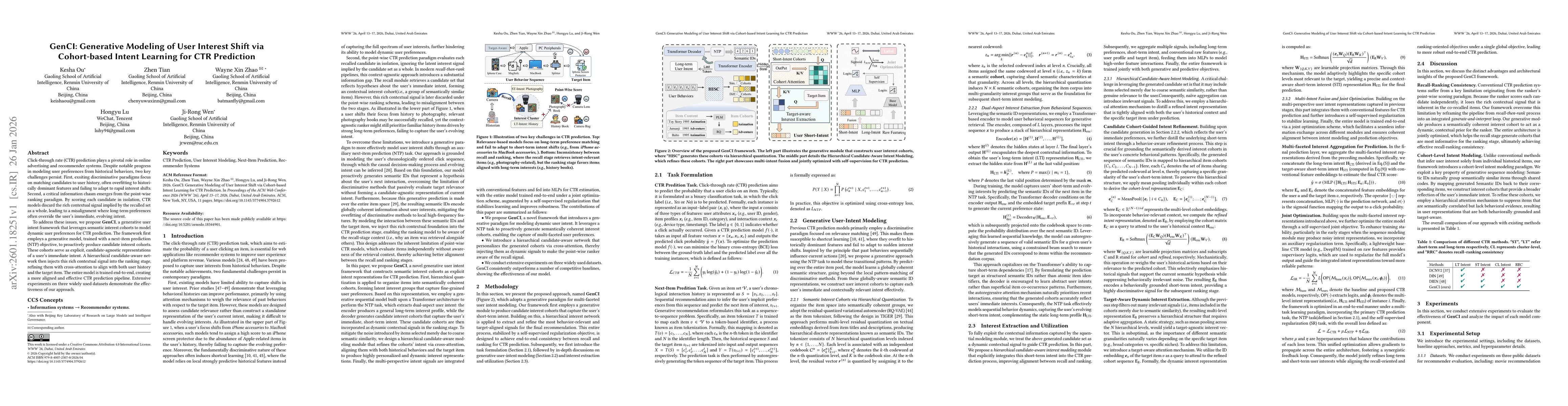 Thumbnail for GenCI: Generative Modeling of User Interest Shift via Cohort-based Intent Learning for CTR Prediction