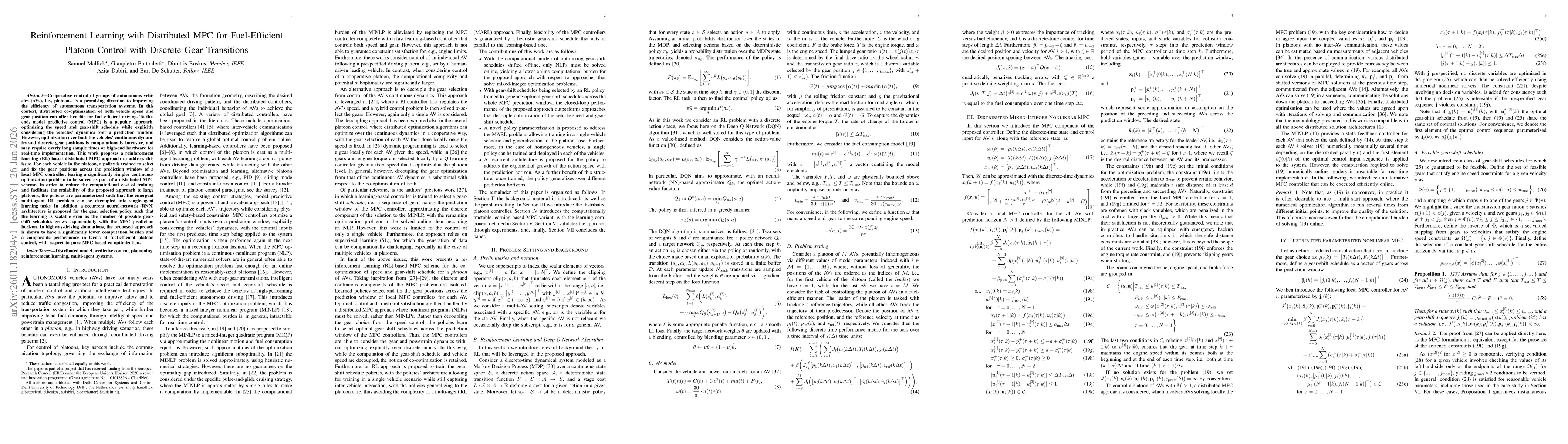 Thumbnail for Reinforcement Learning with Distributed MPC for Fuel-Efficient Platoon Control with Discrete Gear Transitions