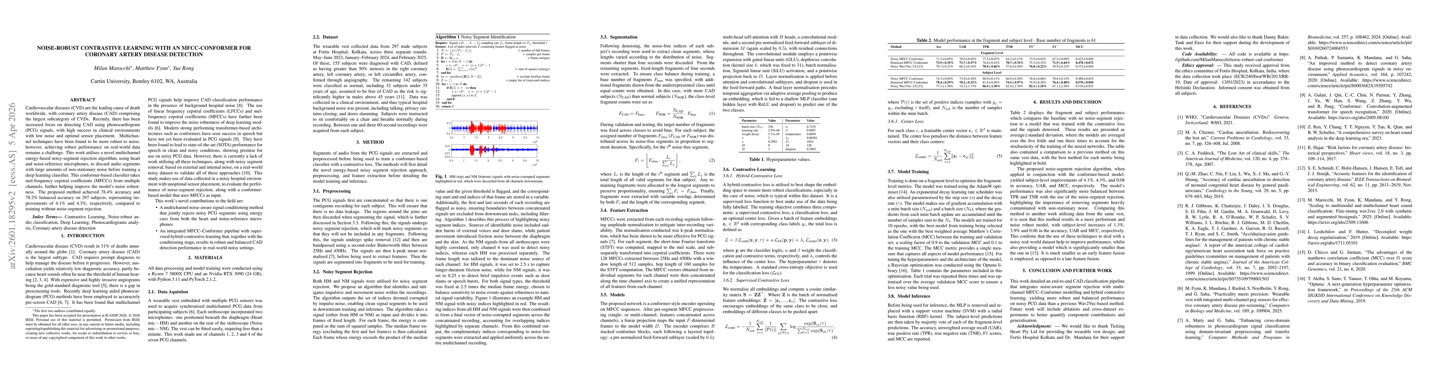 Thumbnail for Noise-Robust Contrastive Learning with an MFCC-Conformer For Coronary Artery Disease Detection