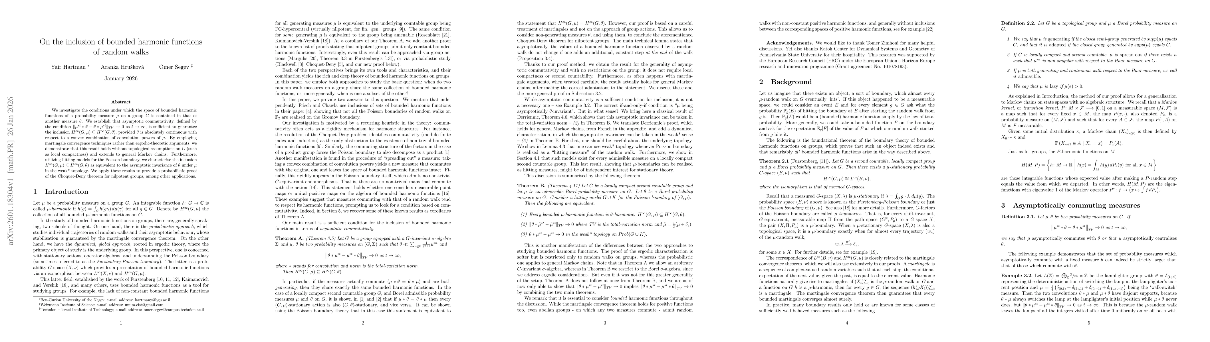 Thumbnail for On the inclusion of bounded harmonic functions of random walks
