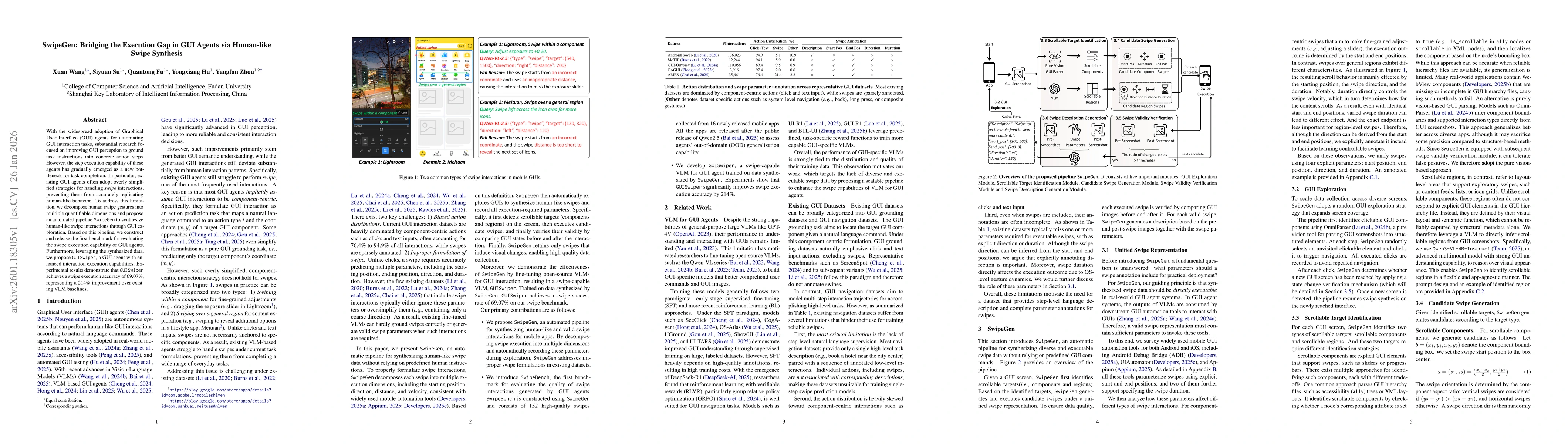 Thumbnail for SwipeGen: Bridging the Execution Gap in GUI Agents via Human-like Swipe Synthesis
