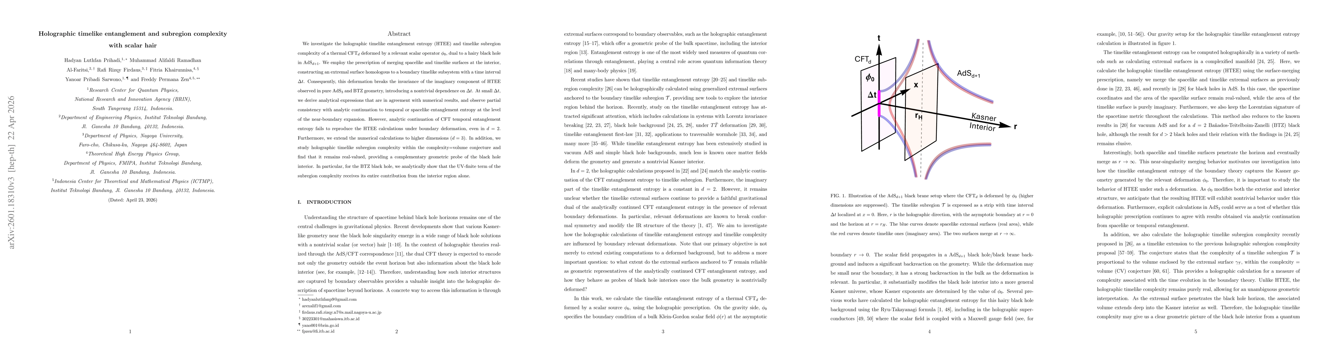 Thumbnail for Holographic timelike entanglement and subregion complexity with scalar hair