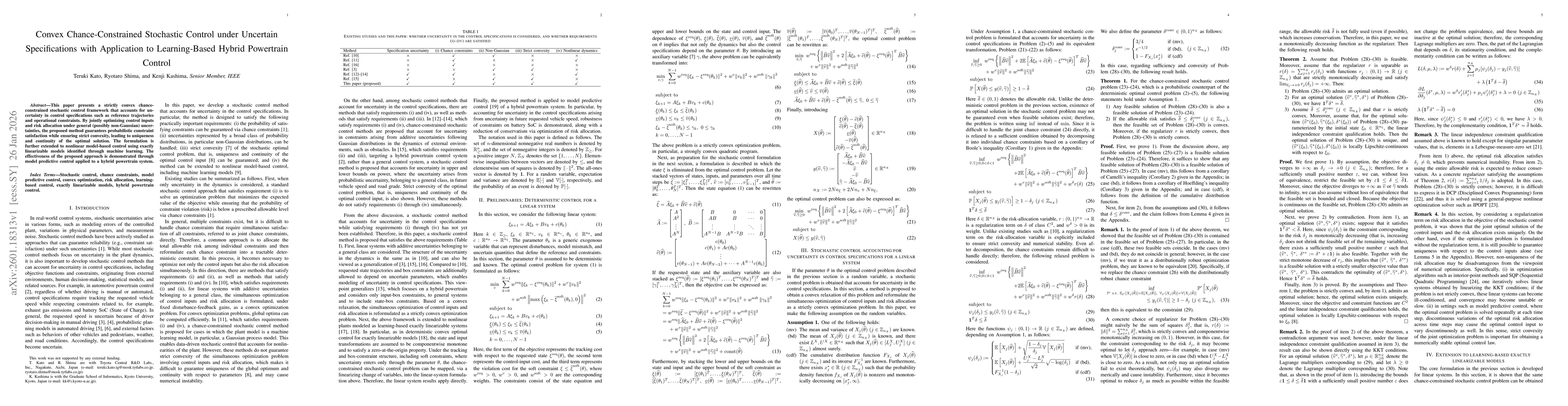 Thumbnail for Convex Chance-Constrained Stochastic Control under Uncertain Specifications with Application to Learning-Based Hybrid Powertrain Control