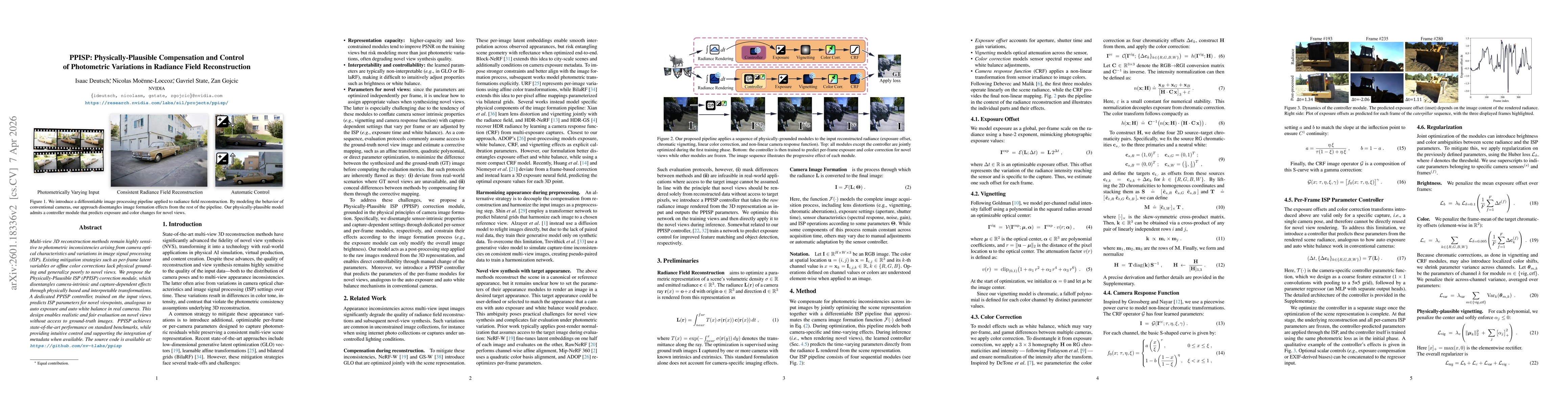 Thumbnail for PPISP: Physically-Plausible Compensation and Control of Photometric Variations in Radiance Field Reconstruction