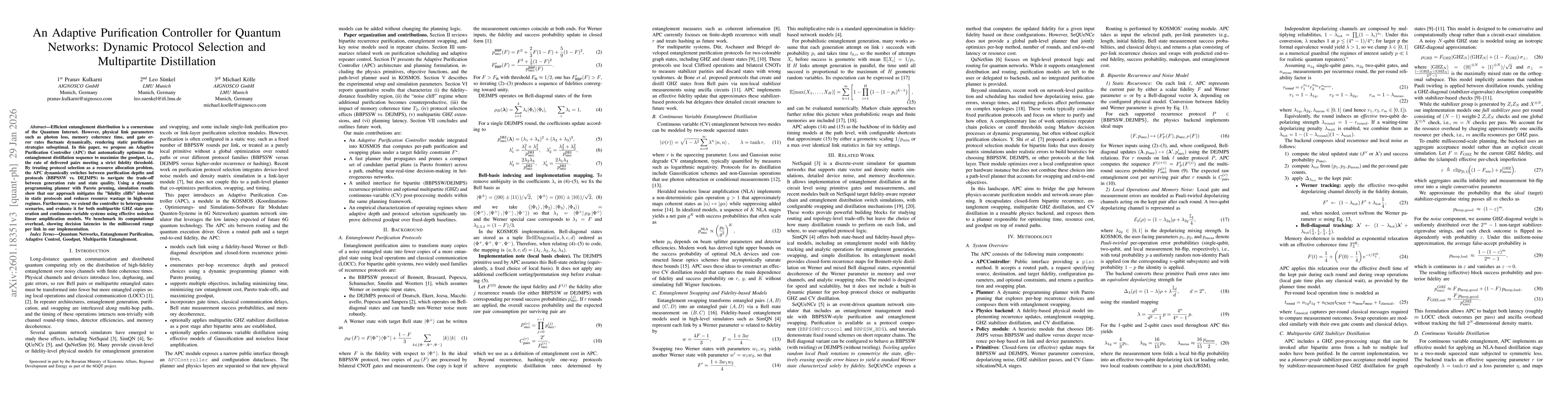 Thumbnail for An Adaptive Purification Controller for Quantum Networks: Dynamic Protocol Selection and Multipartite Distillation