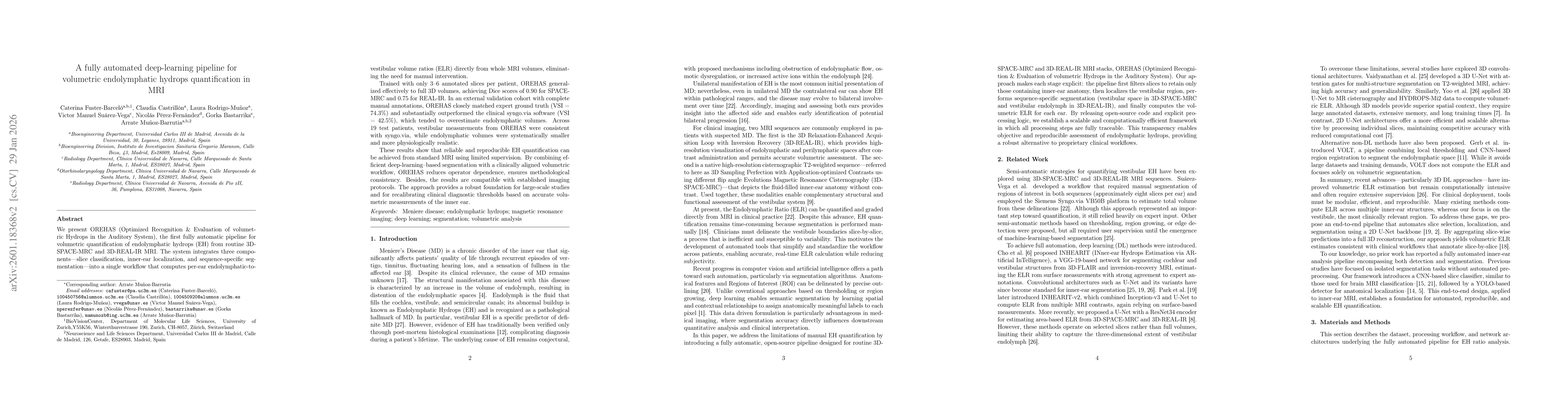Thumbnail for OREHAS: A fully automated deep-learning pipeline for volumetric endolymphatic hydrops quantification in MRI