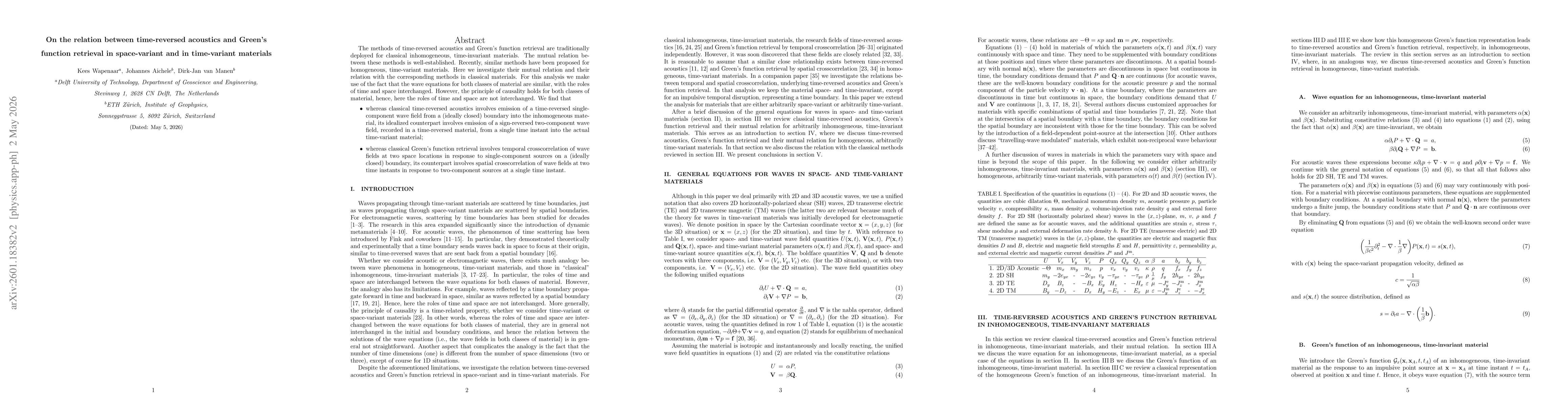 Thumbnail for On the relation between time-reversed acoustics and Green's function retrieval in space-variant and in time-variant materials
