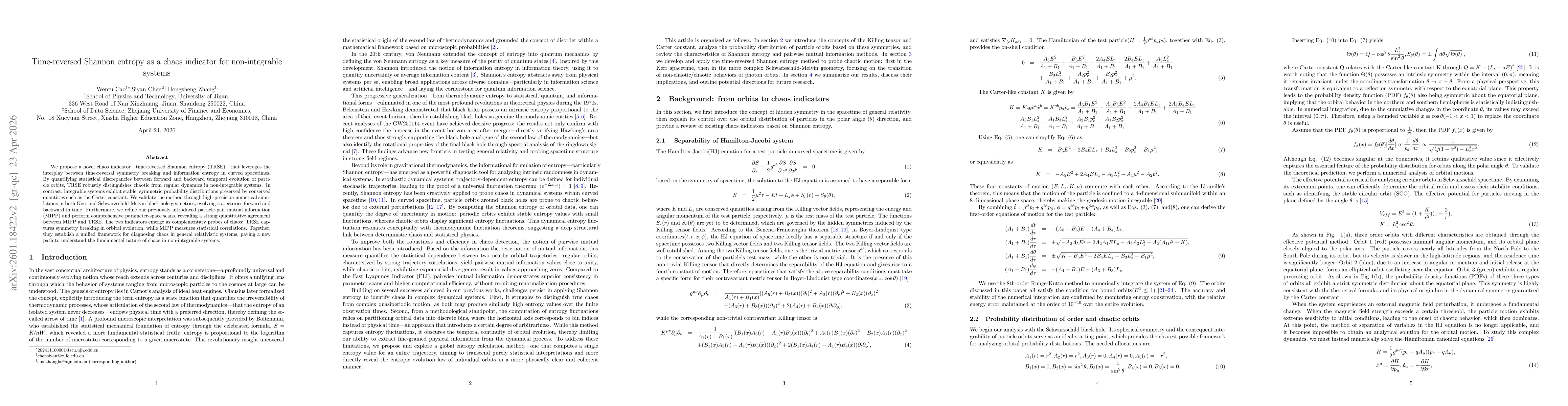 Thumbnail for Time-reversed Shannon entropy as a chaos indicator for non-integrable systems
