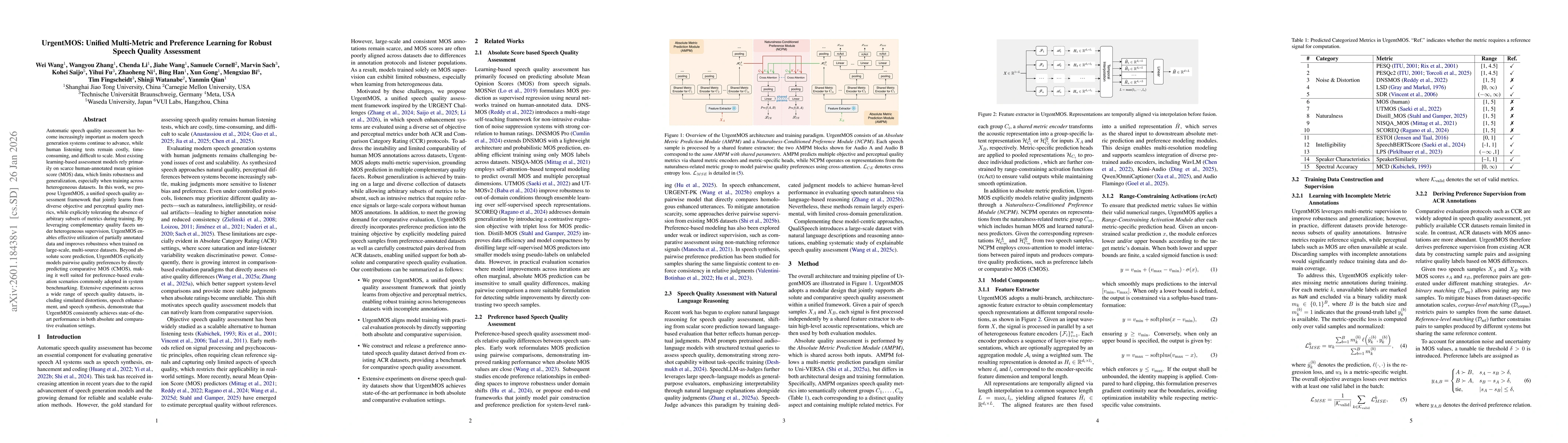 Thumbnail for UrgentMOS: Unified Multi-Metric and Preference Learning for Robust Speech Quality Assessment