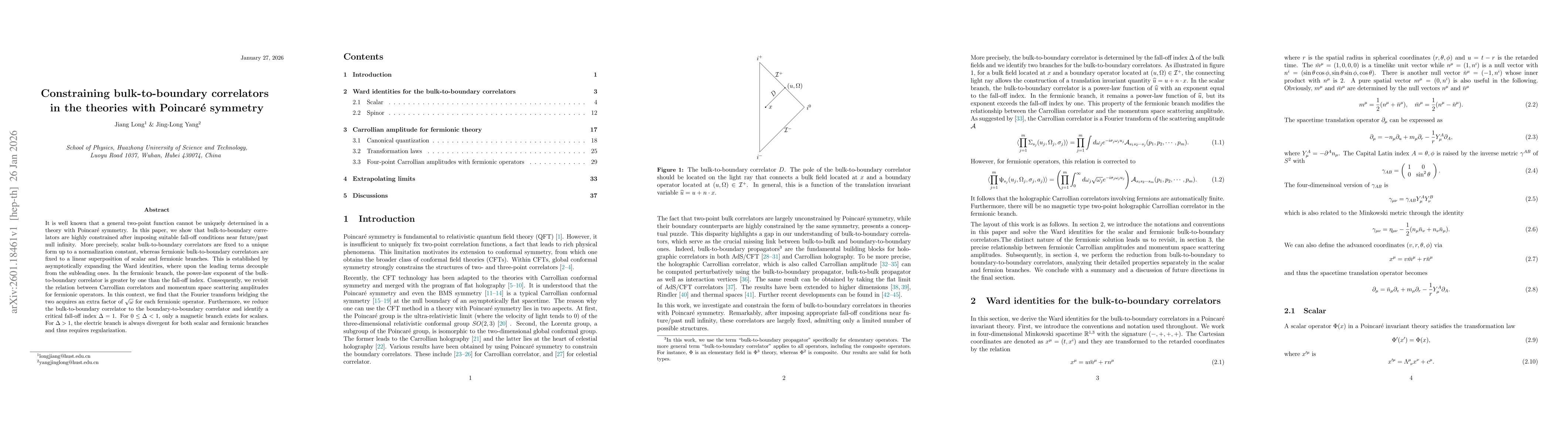 Thumbnail for Constraining bulk-to-boundary correlators in the theories with Poincaré symmetry