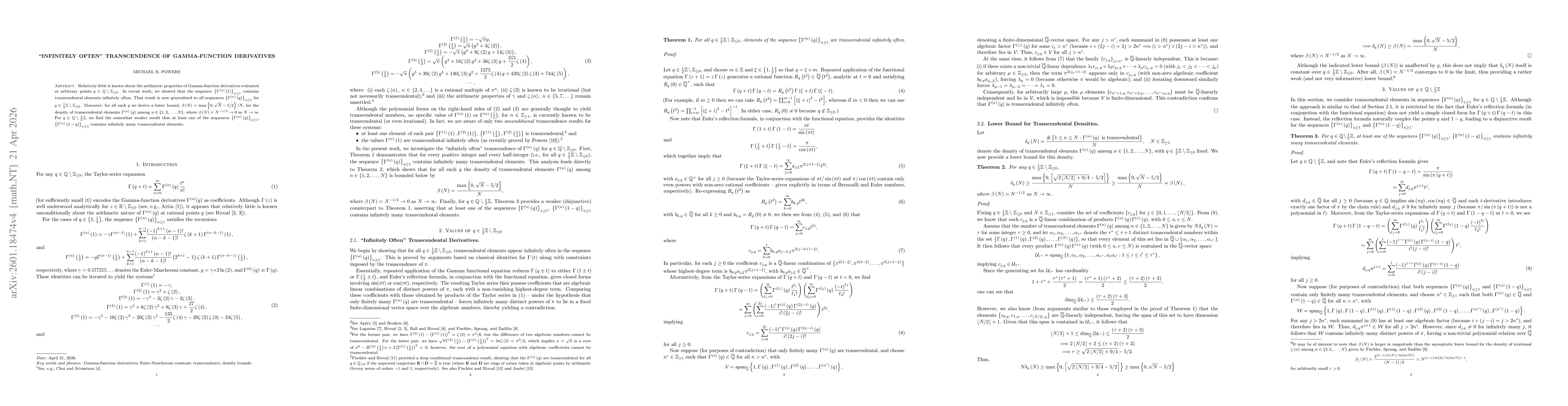 Thumbnail for "Infinitely Often" Transcendence of Gamma-Function Derivatives