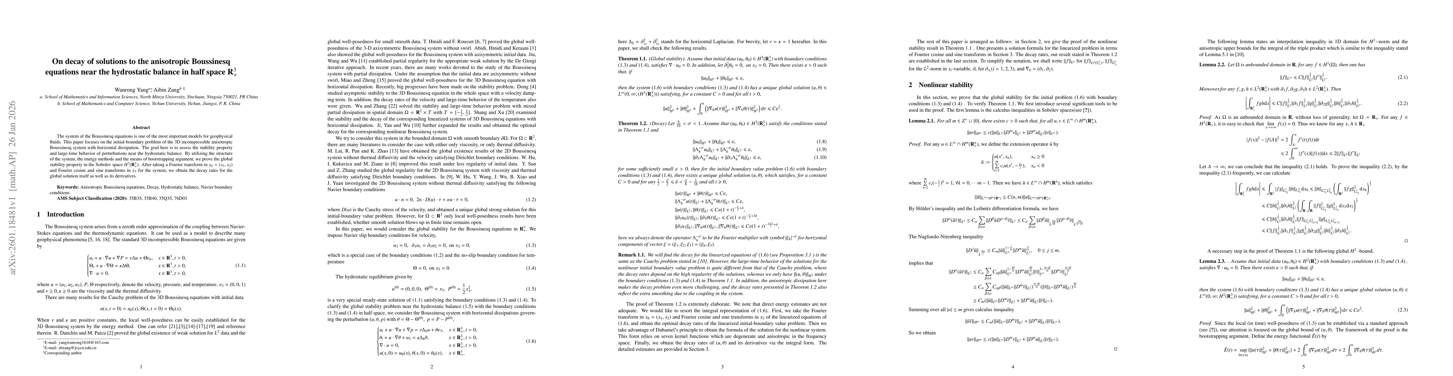 Thumbnail for On decay of solutions to the anisotropic Boussinesq equations near the hydrostatic balance in half space $\mathbb{R}_+^3$