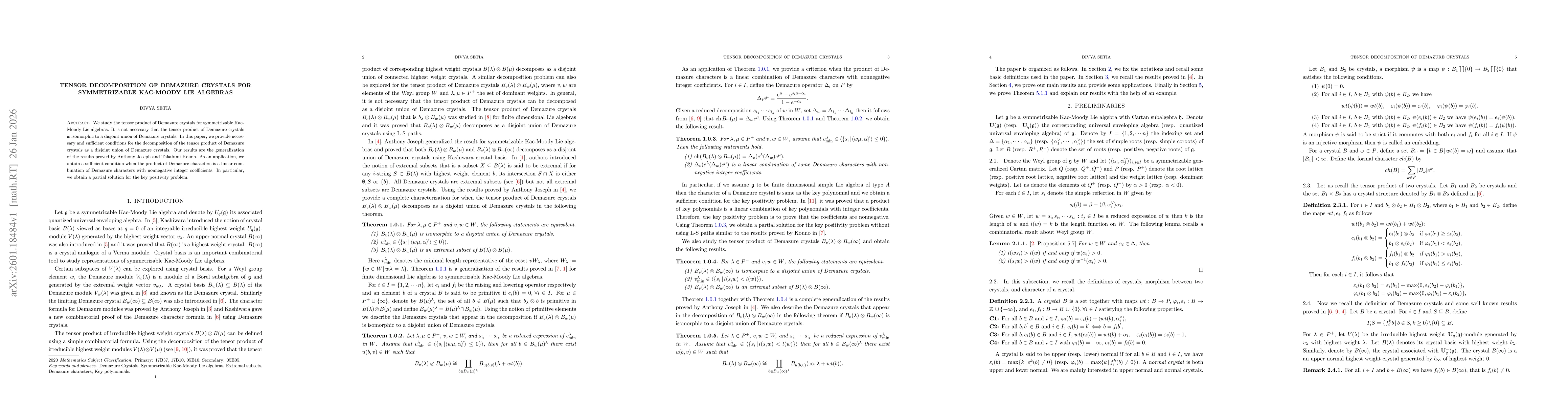 Thumbnail for Tensor decomposition of Demazure crystals for symmetrizable Kac-Moody Lie algebras
