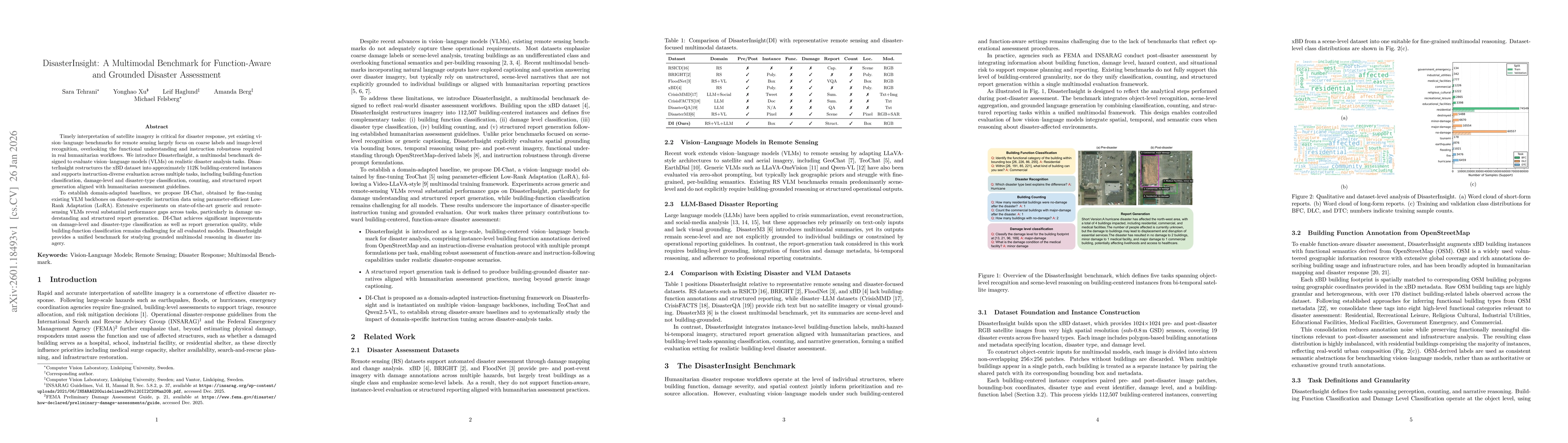 Thumbnail for DisasterInsight: A Multimodal Benchmark for Function-Aware and Grounded Disaster Assessment