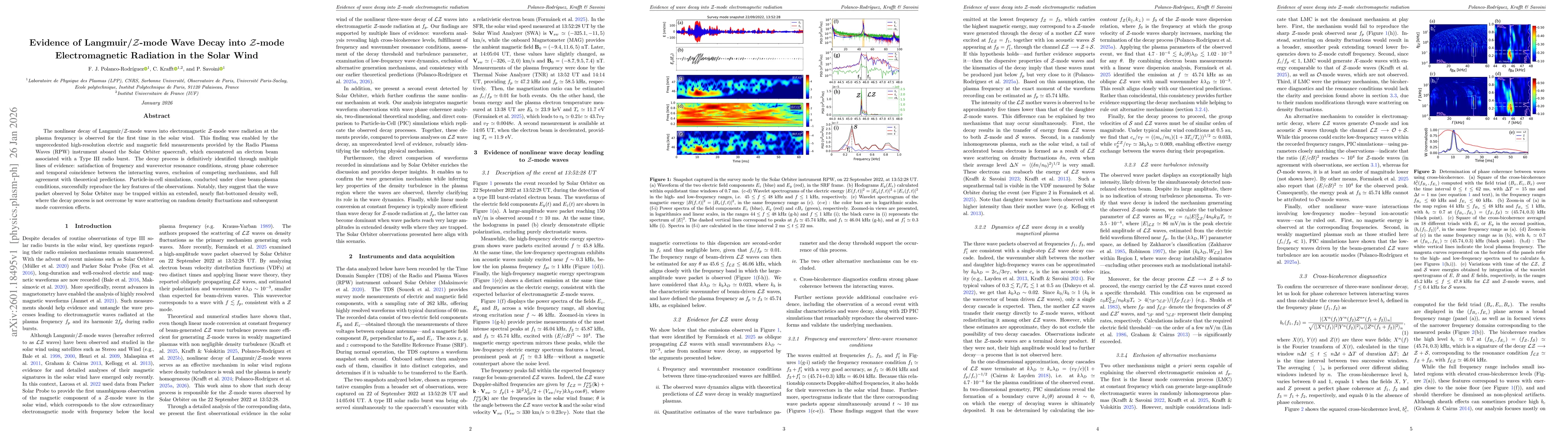 Thumbnail for Evidence of Langmuir/$\mathcal{Z}$-mode Wave Decay into $\mathcal{Z}$-mode Electromagnetic Radiation in the Solar Wind